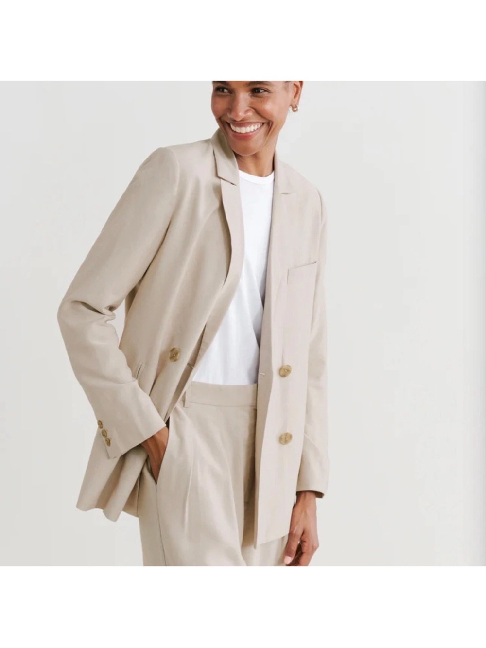 Jenni Kayne Tailored Double-Breasted Sand Blazer